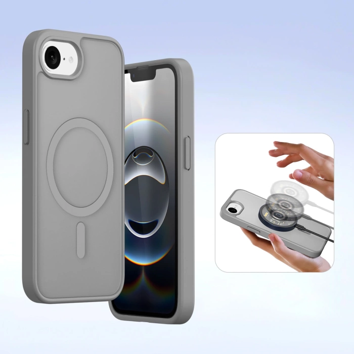 Dux Ducis Lawa iPhone 16e Lederhülle mit abnehmbarer magnetischer Brieftasche - Grau