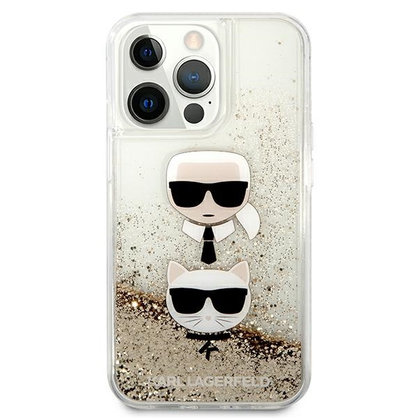 Case KARL LAGERFELD Apple iPhone 13 Pro Max Liquid Glitter Karl&amp;Choupette Head Gold Hardcase