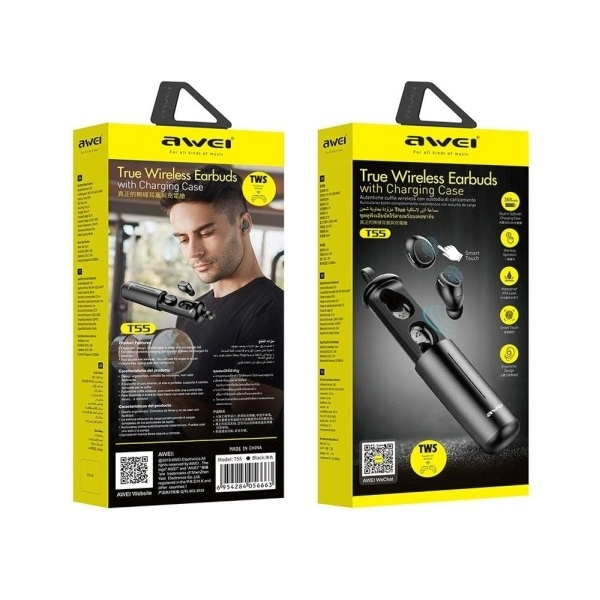 Headphones AWEI Bluetooth 5.0 T55 TWS Docking Station Black