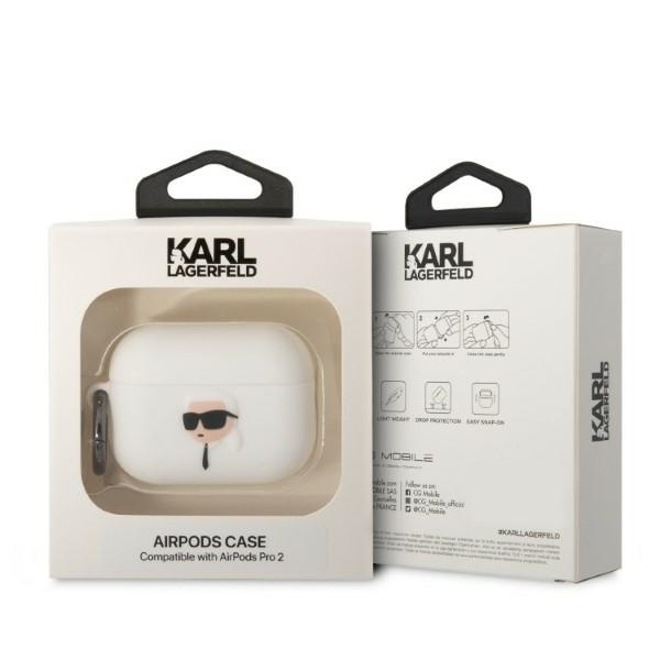 Karl Lagerfeld KLAP2RUNIKH AirPods Pro 2 Abdeckung weiß/weiß Silikon Karl Head 3D