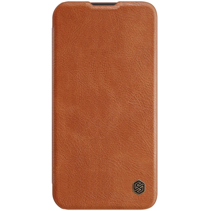 Etui Nillkin Qin Leather Pro Case etui iPhone 14 Pro Max osłona na aparat kabura pokrowiec obudowa z klapką brązowy