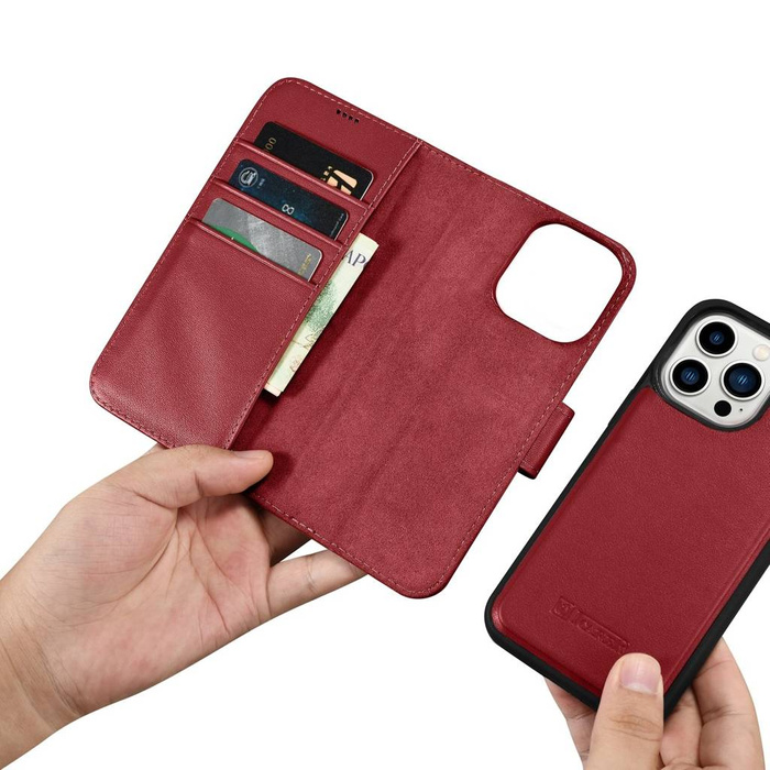 iCarer Wallet Case 2in1 iPhone 14 Pro Max Flip Cover in pelle Anti-RFID rosso (WMI14220728-RD)