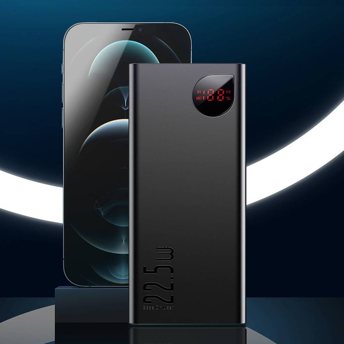Baseus Adaman Kovová powerbanka s rychlým nabíjením 10000mAh 22,5W (Overseas Edition 2021) černá + kabel USB-A - USB-C 3A 0,3m černá