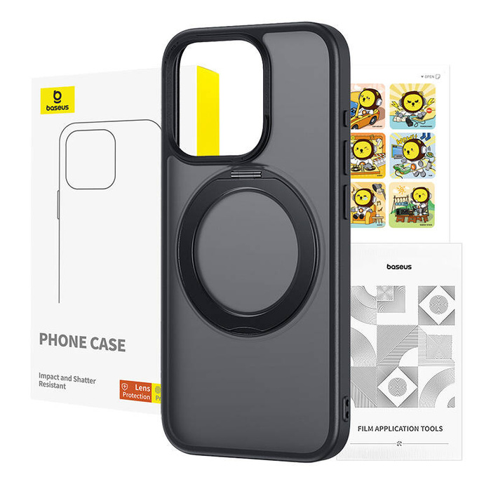 Etui iPhone 13 Pro Baseus SkyRing Magnetic ze stojakiem + szkło hartowane i zestaw czyszczący (czarny)