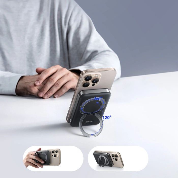 Powerbank Joyroom JR-PBM12 10000mAh 22.5W kompatybilny z MagSafe, ładowanie bezprzewodowe 15W, z podstawką w kształcie pierścienia - czarny