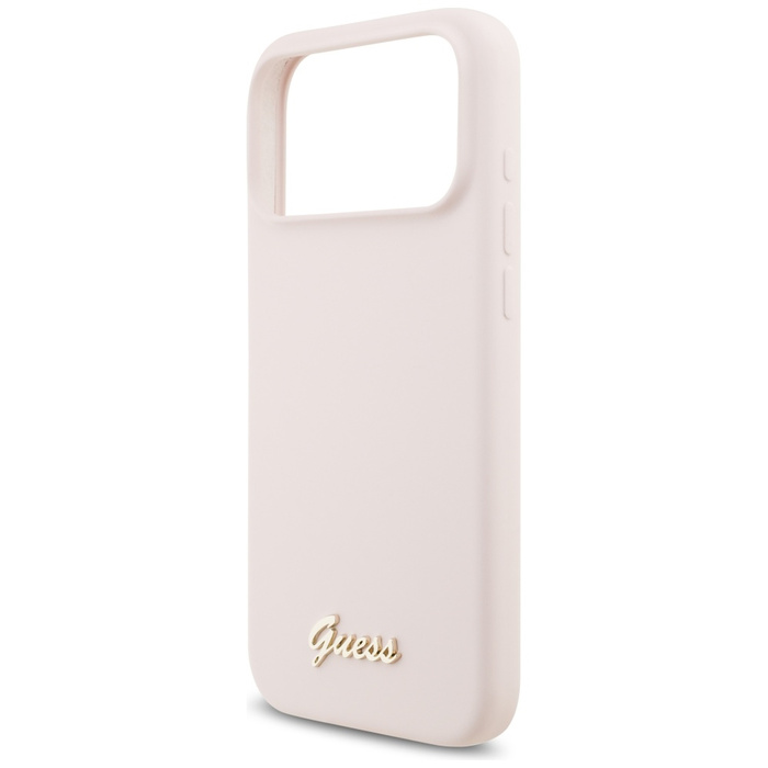 Etui Guess Silicone Script Metal Logo    MagSafe do iPhone 17 Pro Max różowy