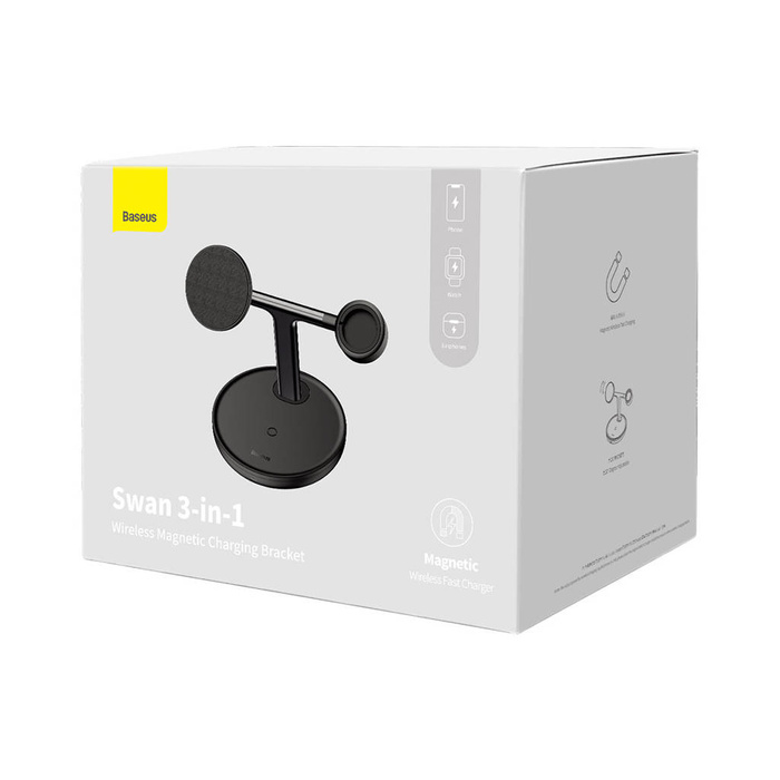 Baseus Swan Stand 3in1 magnetisches Ladegerät mit USB Typ C Kabel 1m schwarz (WXTE000101)