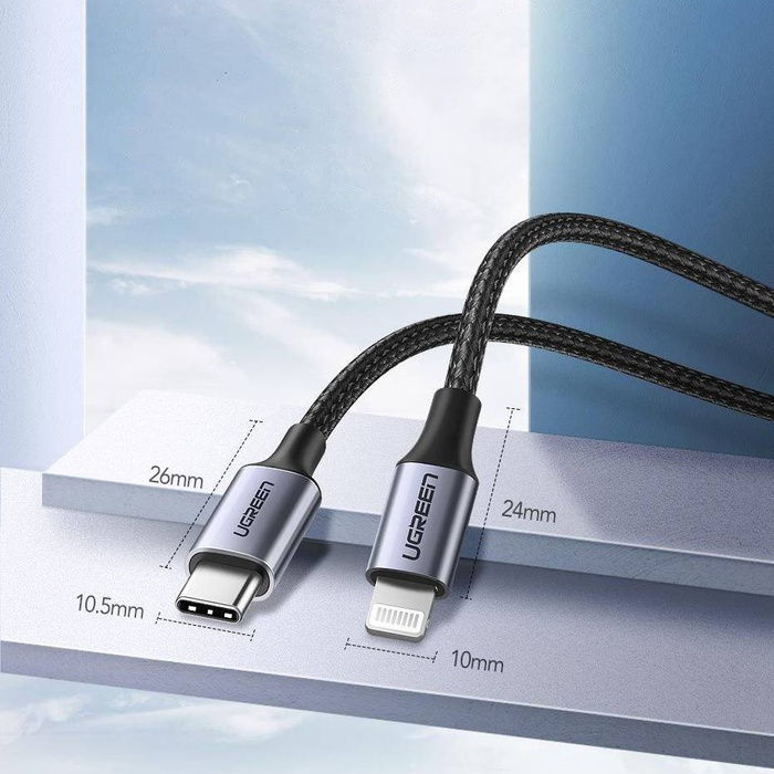 Uzelený Kábel USB typu C - Lightning MFI 1 m 3 A 36 W strieborný (70523)