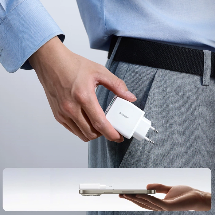 Joyroom JR-TCF14 20W USB-A USB-C Super Slim Wall Charger - White