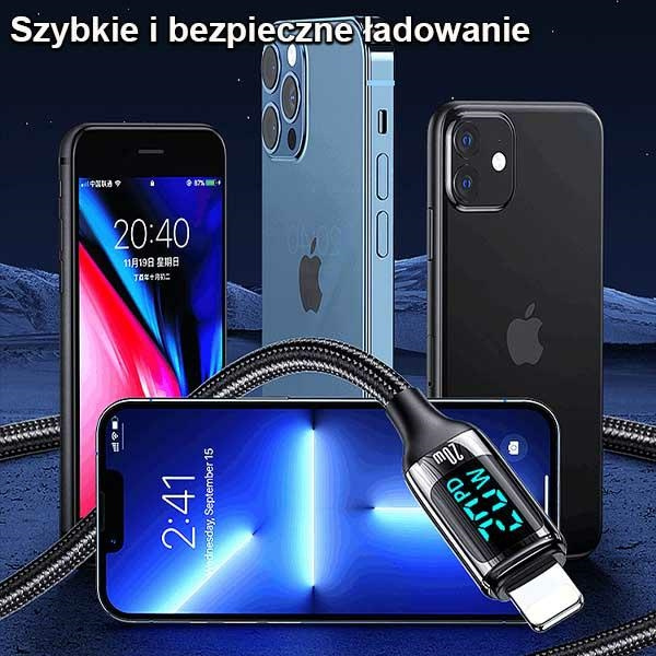 USAMS U78 USB-C auf Lightning LED 1.2m 20W PD Fast Charge geflochtenes Kabel weiß / weiß SJ545USB02 (US-SJ545)