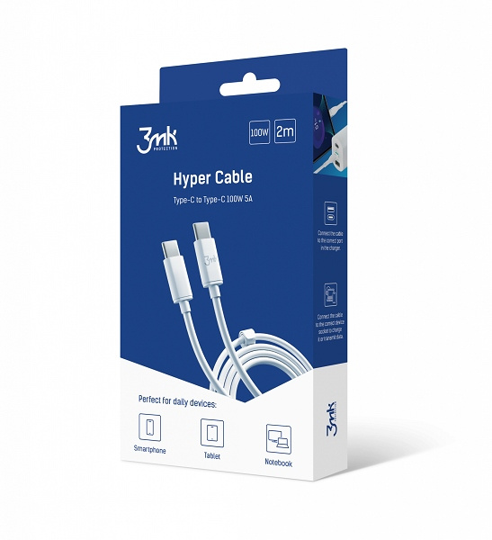 3mk Hyper Cable USB-C/USB-C 2m 100W Cable White/White