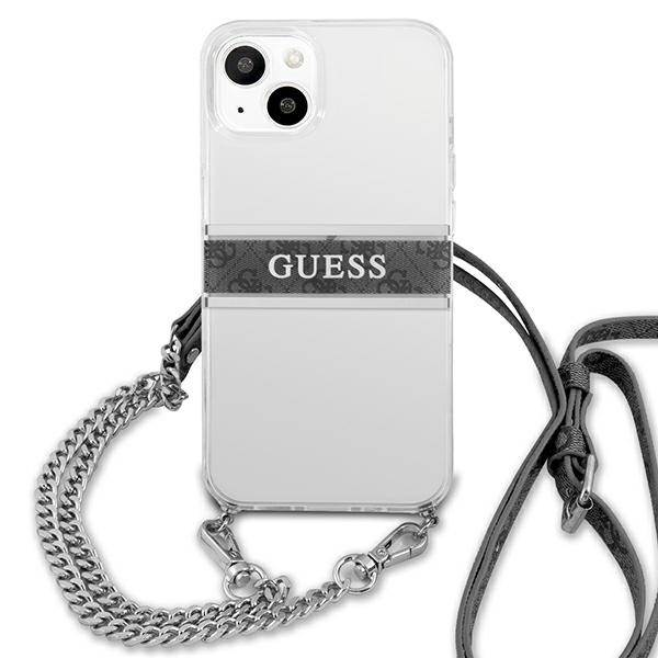 Cover Guess GUHCP13SKC4GBSI iPhone 13 mini 5.4" trasparente hardcase 4G Grey Strap Silver Chain