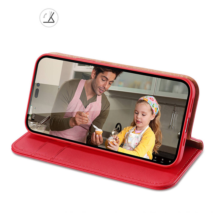 Dux Ducis Hivo Flip Cover in Pelle Portafoglio in Vera Pelle per Carte e Documenti iPhone 14 Pro Rosso