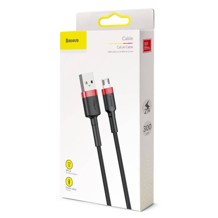Baseus Cafule Cable strapazierfähiges Nylonkabel USB / Micro USB 2A 3M schwarz-rot (CAMKLF-H91)