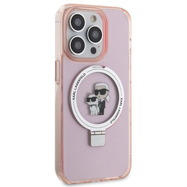 Funda Karl Lagerfeld KLHMP15LHMRSKCP iPhone 15 Pro 6,1" rosa/rosa durocase Soporte de anillo Karl&amp;Choupettte MagSafe Case