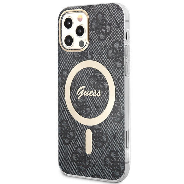 Kit Hülle Guess Case+ Ladegerät iPhone 12/12 Pro schwarz/schwarz hart case 4G Print MagSafe