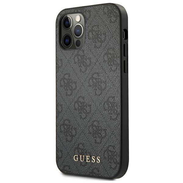 Hülle GUESS Apple iPhone 12 12 Pro 4G Metall Gold Logo Grau Hartcase
