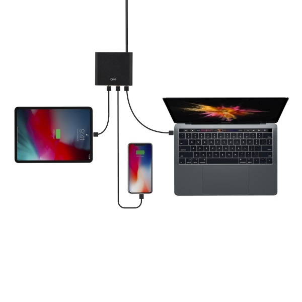 Uniq Bestellung. Netzwerk. HUB Surge 90W schwarz / anthrazit 2xUSB Quick Charge 3.0 + 2xUSB-C PD 3.0 (LITHOS Collective)
