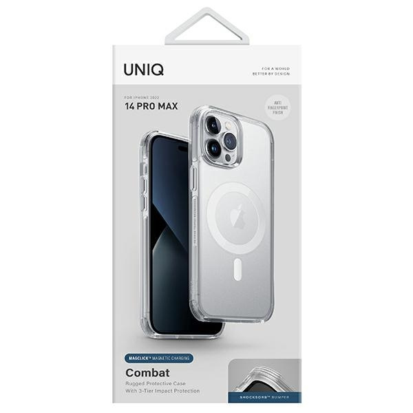 UNIQ obal Combat iPhone 14 Pro Max 6,7" Magnabíjení na kliknutí průhledný/holubičí satén čirý