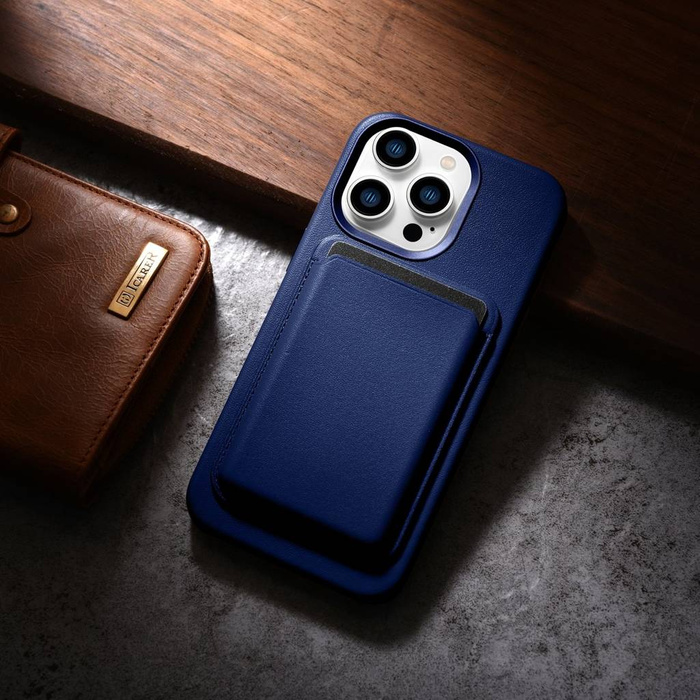 iCarer Case Leather Original Leather Case Cover pro iPhone 14 Pro Max Blue (WMI14220708-BU) (kompatibilní s MagSafe)