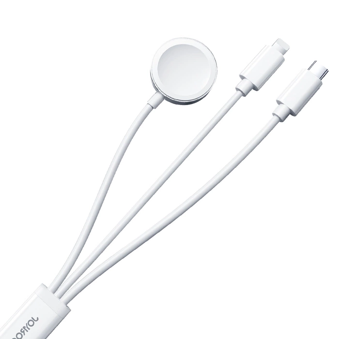 Joyroom S-IW008 câble chargeur magnétique 3-en-1 USB-A - Lightning/USB-C 1,2m - blanc