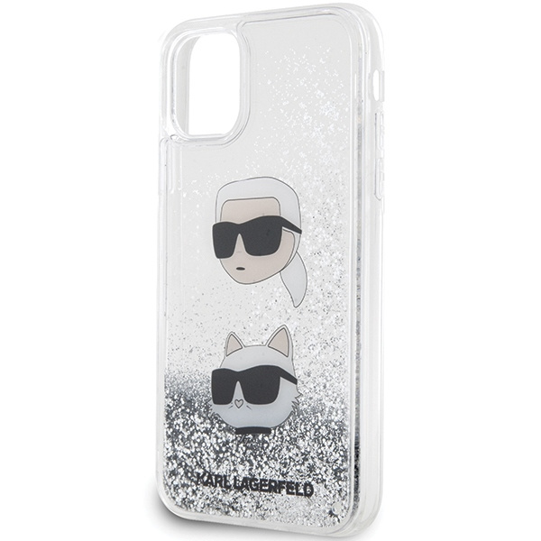 Karl Lagerfeld KLHCN61LDHKCNS iPhone 11 / Xr 6,1" argento/argento durocase Liquid Glitter Karl &amp; Choupette Heads