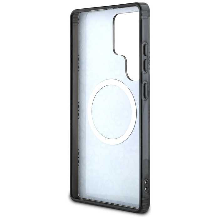 Etui Guess 4G Background Gold             Electroplated Peony Pattern MagSafe do Samsung Galaxy S25 Ultra czarny