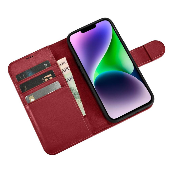 iCarer Wallet Case 2in1 iPhone 14 Flip Cover in pelle Anti-RFID rosso (WMI14220725-RD)
