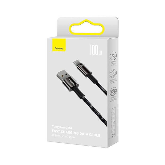 Baseus Tungsten Gold cable USB-A - USB-C 480Mb/s 100W 1m negro (CAWJ000001)