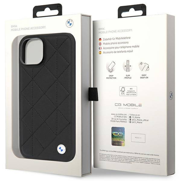 Case BMW BMHCP14S22RQDK iPhone 14 6.1" Black/Black Leather Quilted