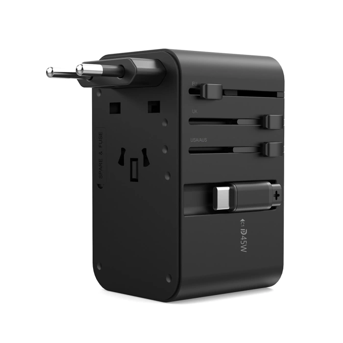Choetech PD5021 45W EU / US / AUS / UK Reiseadapter mit integriertem kabel USB-C - schwarz