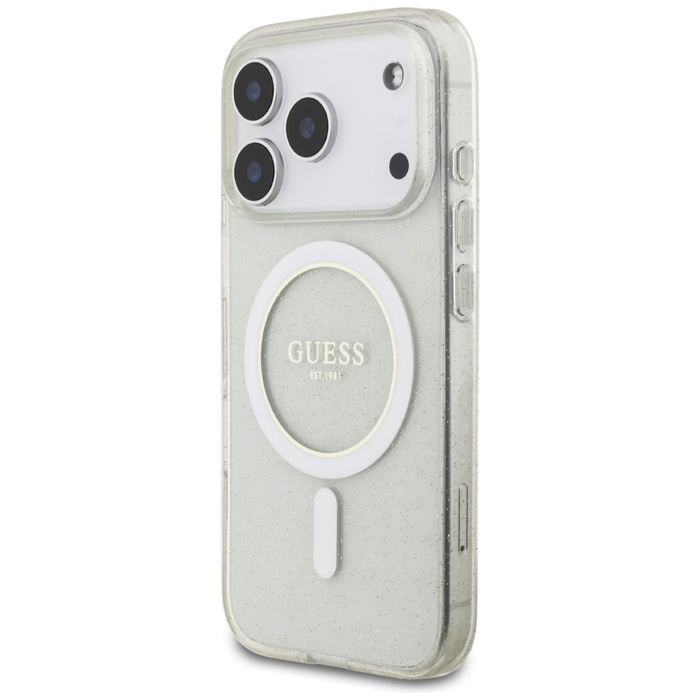 Etui Guess IML Glitter Pearl Strap       MagSafe do iPhone 17 Pro przezroczysty