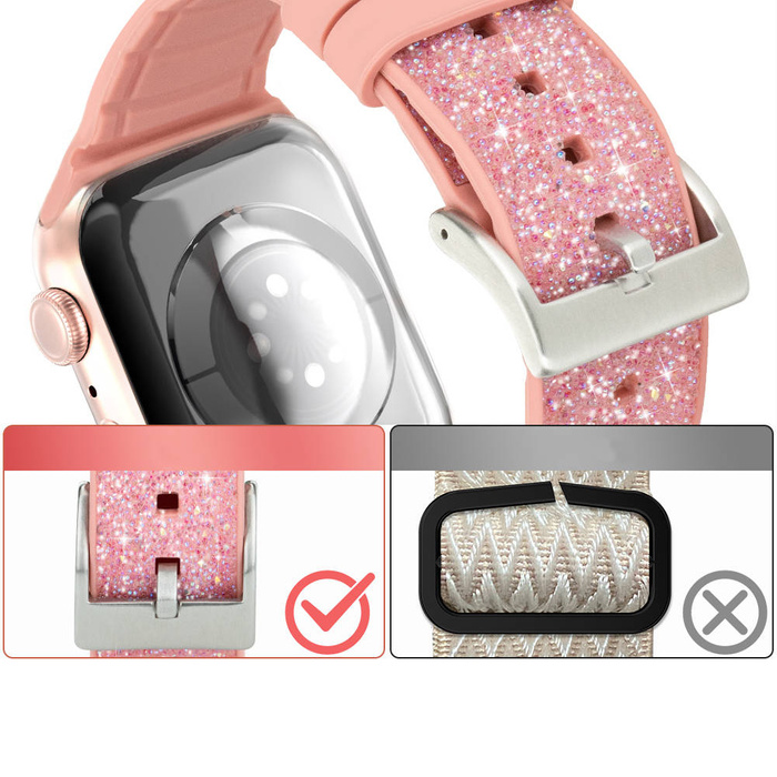 Kingxbar Crystal Fabric Band Correa Watch Pulsera 6 / SE / 5/4/3/2 (40mm / 38mm) Correa de Silicona Crystal Band Rosa