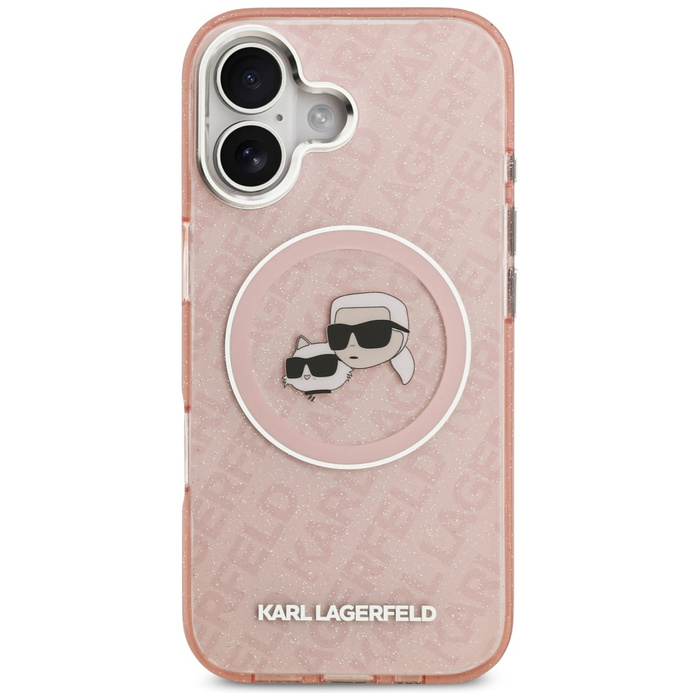 Etui Karl Lagerfeld IML Glitter Karl &   Choupette Heads Logo MagSafe do iPhone 17 różowy