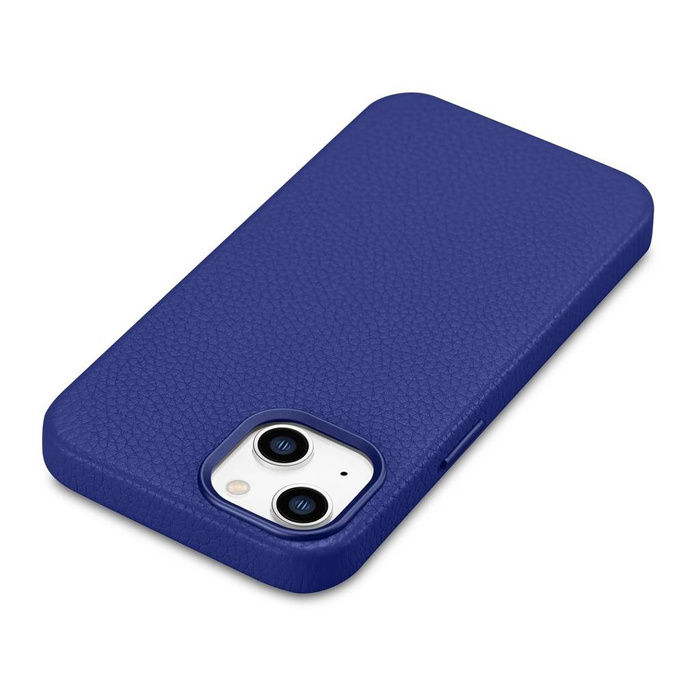 iCarer Litchi Custodia in pelle Premium per iPhone 14 Custodia magnetica in pelle con MagSafe blu scuro (WMI14220709-DB)