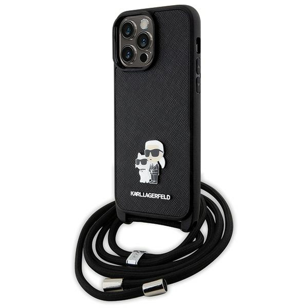Karl Lagerfeld KLHCP14XSAKCPSK iPhone 14 Pro Max 6,7" hartcase schwarz/schwarz Crossbody Saffiano Metall Pin Karl &amp; Choupette