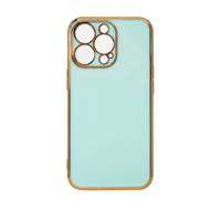 Custodia Lighting Color per iPhone 12 Pro Max, cover in gel con cornice dorata, menta