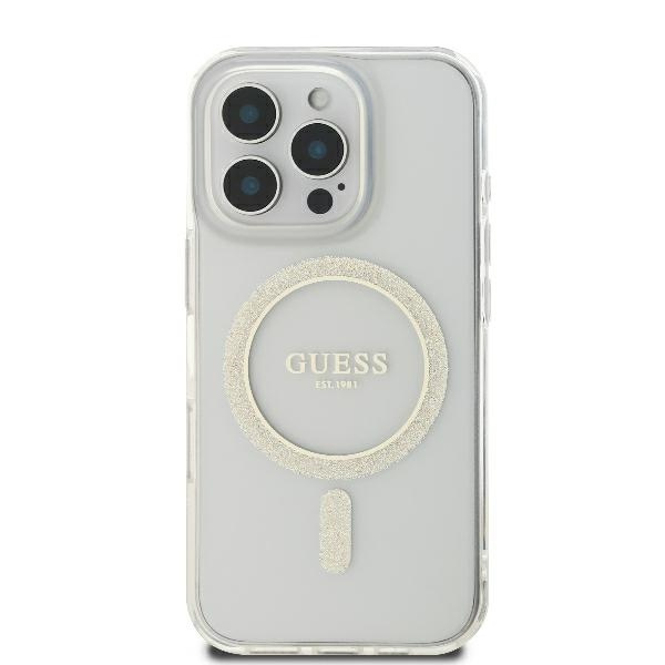 Etui Guess iPhone 16 Pro 6.3" przeźroczysty/transparent hardcase IML Glitter Circle MagSafe