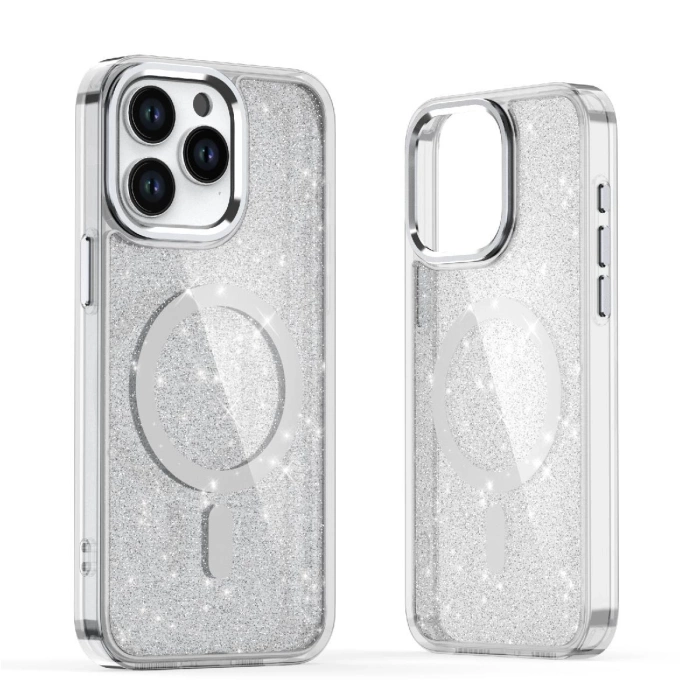 Glitter Case MagSafe für iPhone 16 Plus – weiß mit Glitzer