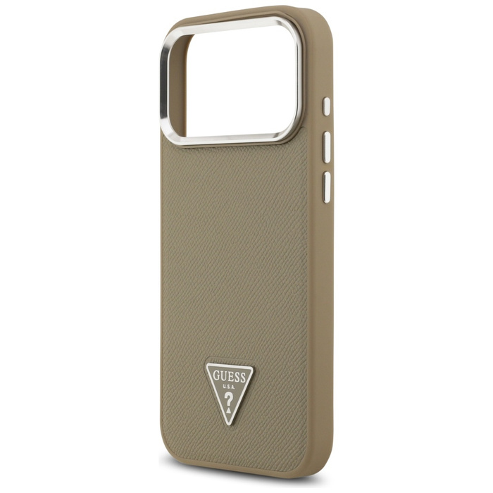 Etui Guess Grained Triangle Logo MagSafe do iPhone 17 Pro brązowy