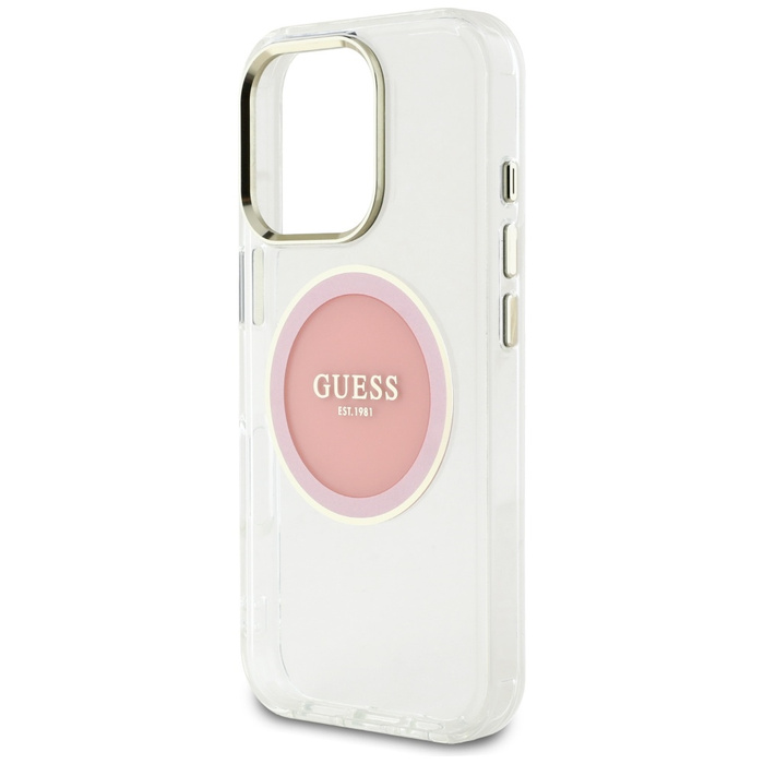 Etui Guess IML Metal Colored Circle      Classic Logo MagSafe do iPhone 16 Pro różowy