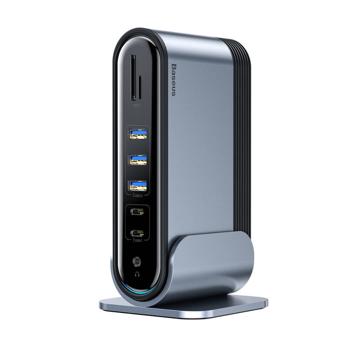 Baseus multifunkčný HUB 3x USB 3.2 Gen 1 / 2x USB Typ C / SD a micro SD / AUX / 2x DisplayPort / 2x HDMI / RJ45 1Gbps Napájanie 100 W (zástrčky EÚ / CN / UK) sivá (CAHUB-DG0G)