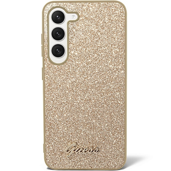 Hülle Guess GUHCS23SHGGSHD S23 S911 gold/gold hart case Glitter Script Case