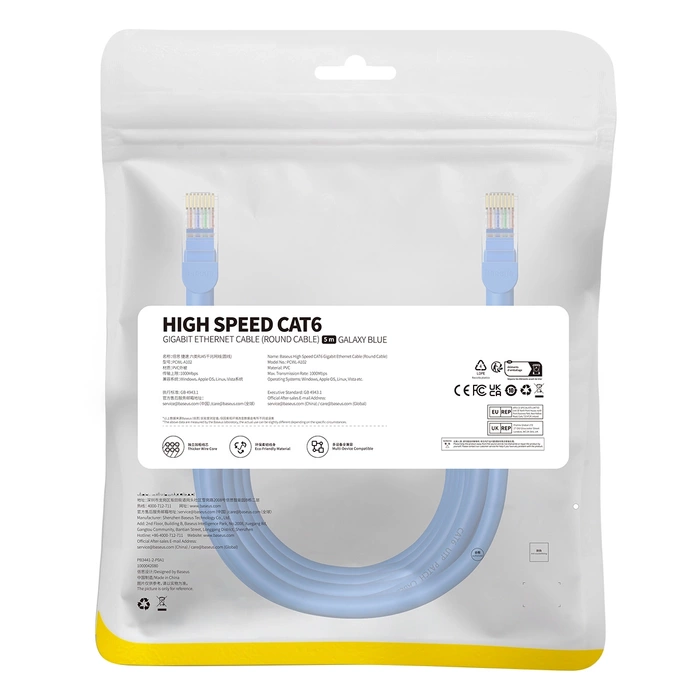 Baseus High Speed ​​​​Cat 6 RJ-45 1000Mb/s Ethernet kabel 5m kulatý - modrý