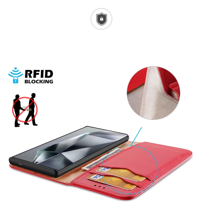 Etui Dux Ducis HIVo avec rabat et blocage RFID pour Samsung S24 Ultra - rouge