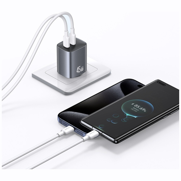 Ładowarka sieciowa USAMS CC305 T66 45W   GaN 2xUSB-C tarnish