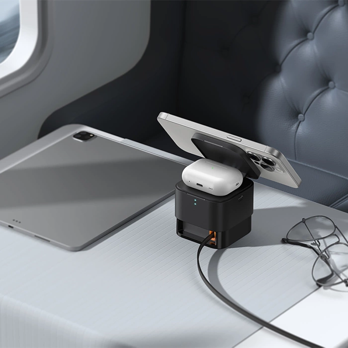 Baseus MagPro 3in1 25W MagSafe kompatibles induktives Ladegerät für Telefon und Smartwatch - Schwarz