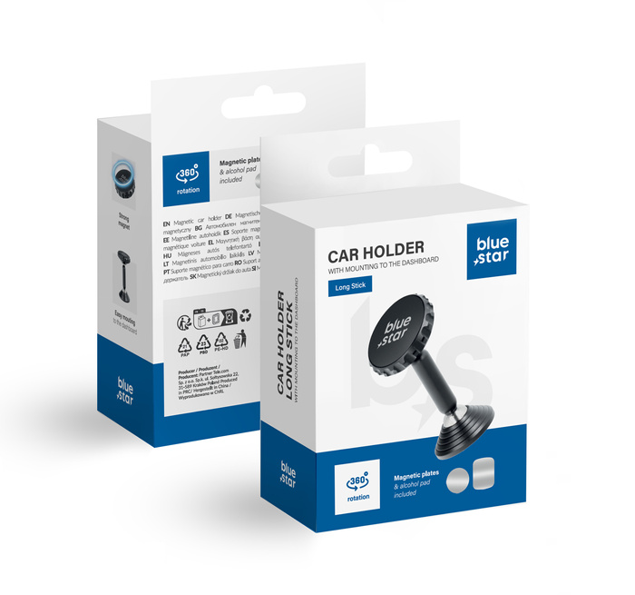 Uchwyt na telefon do samochodu magnetyczny Blue Star Long Stick do deski czarny 