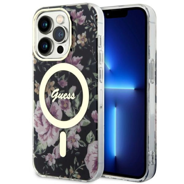 Cover Guess GUHMP14LHCFWSK iPhone 14 Pro 6.1" nero/nero rigidocase Fiore MagSafe Case
