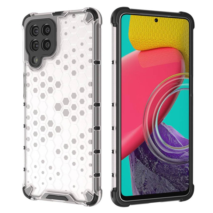 Coque nid d&#39;abeille blindée avec cadre en gel pour Samsung Galaxy M53 5G transparent